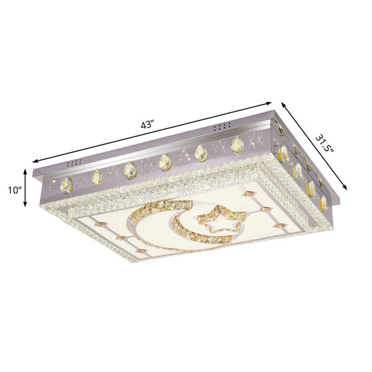 Modern Led Crystal Rectangle Flush Pendant Light With Star And Moon Pattern In Silver - Mount