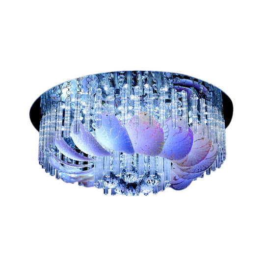 Led Flushmount Clear Crystal Circle Light Fixture - Modern 19.5/23.5/31.5 W With Leaf Glass