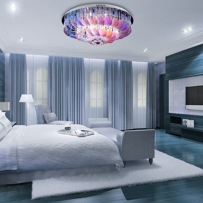 Led Flushmount Clear Crystal Circle Light Fixture - Modern 19.5’/23.5’/31.5’ W With Leaf