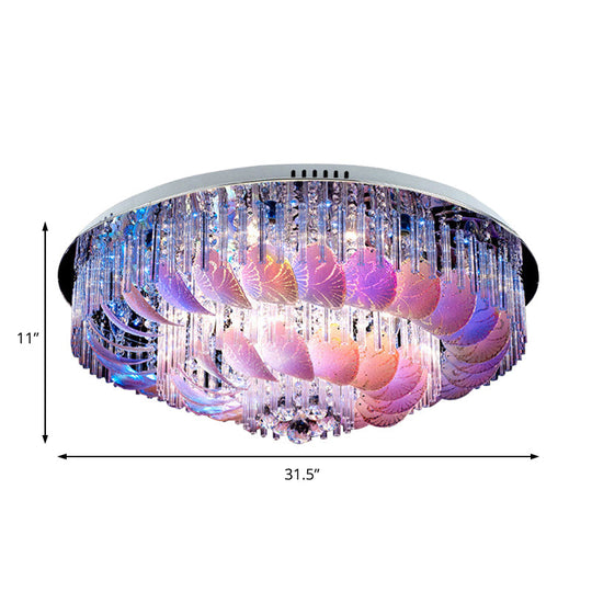 Led Flushmount Clear Crystal Circle Light Fixture - Modern 19.5/23.5/31.5 W With Leaf Glass