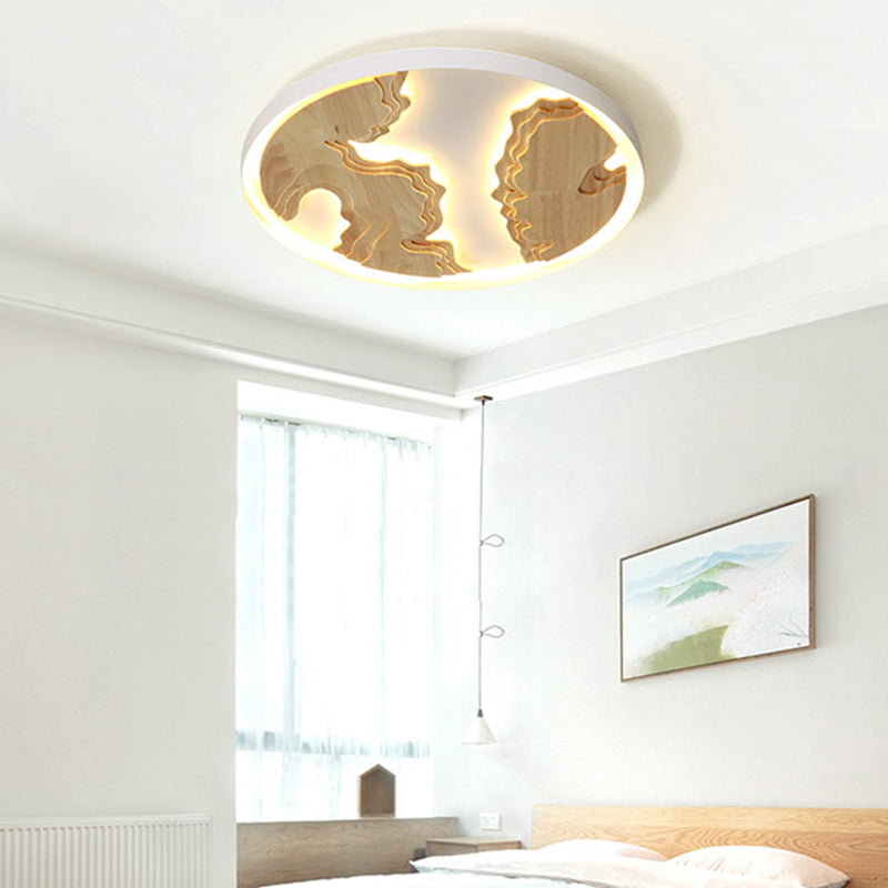 Contemporary Wood Gold/White Round Led Flush Mount Lamp For Living Room Ceiling - 16/19.5/23.5
