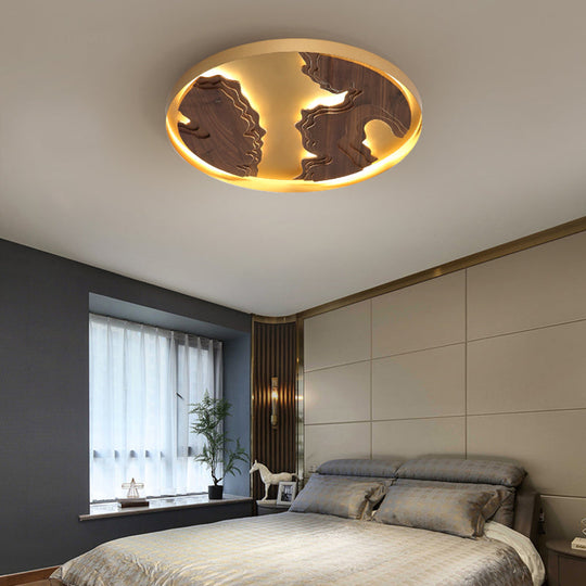 Contemporary Wood Gold/White Round Led Flush Mount Lamp For Living Room Ceiling - 16/19.5/23.5