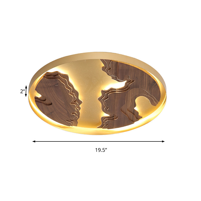 Contemporary Wood Gold/White Round Led Flush Mount Lamp For Living Room Ceiling - 16/19.5/23.5