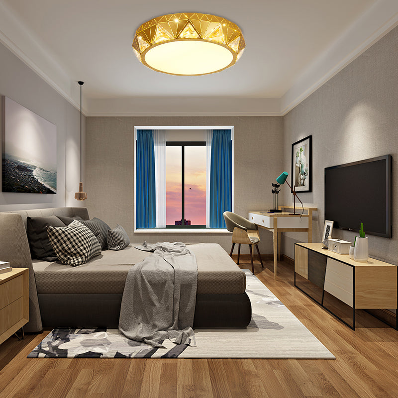 Modern Geometric Led Ceiling Lamp With Crystal Accent In White/Gold 12/18 W