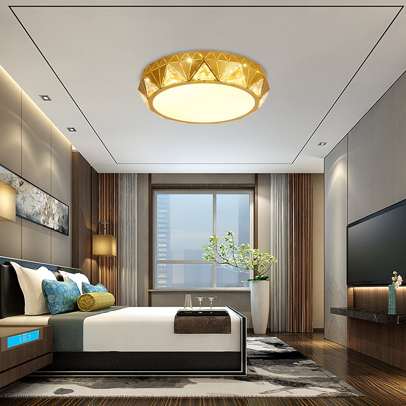 Modern Geometric Led Ceiling Lamp With Crystal Accent In White/Gold 12/18 W