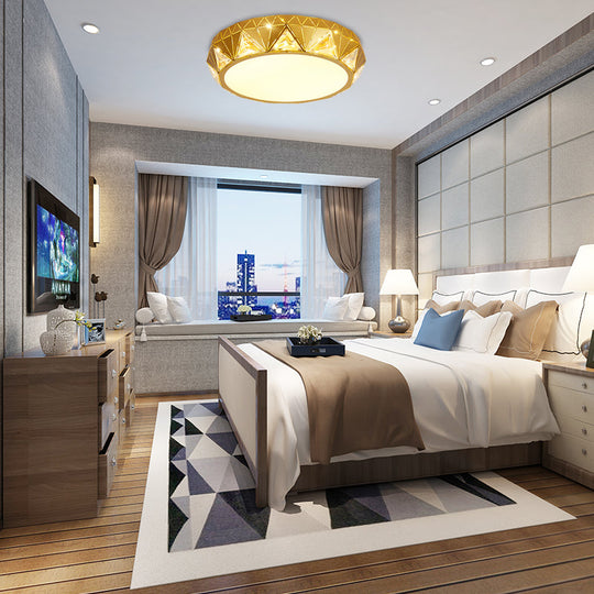 Modern Geometric Led Ceiling Lamp With Crystal Accent In White/Gold 12/18 W