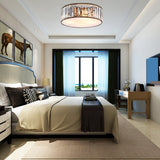 Modern Black/Bronze Flush Mount Bedroom Drum Light With Crystal Block - 12.5/16.5 Width