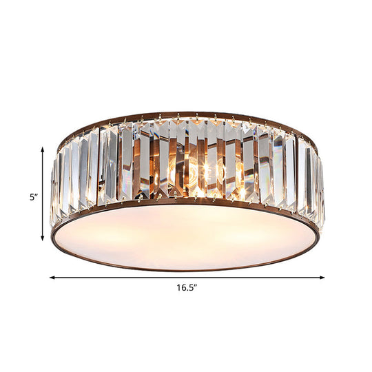 Modern Black/Bronze Flush Mount Bedroom Drum Light With Crystal Block - 12.5/16.5 Width