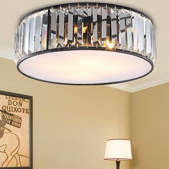 Modern Black/Bronze Flush Mount Bedroom Drum Light With Crystal Block - 12.5/16.5 Width Black / 16.5