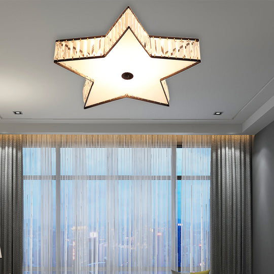Contemporary Led Flush Light Fixture: Clear Crystal Star With Acrylic Diffuser For Bedroom In White