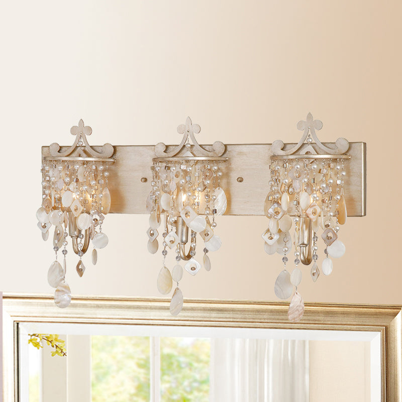 Modern Linear Wall Mount Lamp With Pearl Deco In Gold Shell And Crystal Sconce Light Fixture