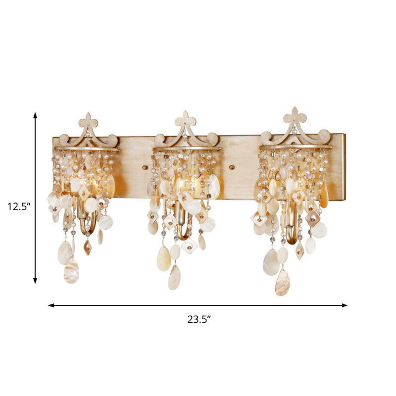 Modern Linear Wall Mount Lamp With Pearl Deco In Gold Shell And Crystal Sconce Light Fixture
