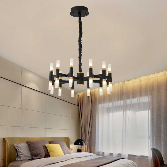 Modern Led Bedroom Chandelier - 24/36/60 Lights Tubular Iron Shade Black/White Pendant