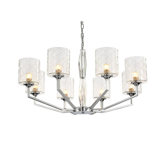 Sleek Glass Up Chandelier 6/8-Light Ceiling Lighting Fixture In Chrome