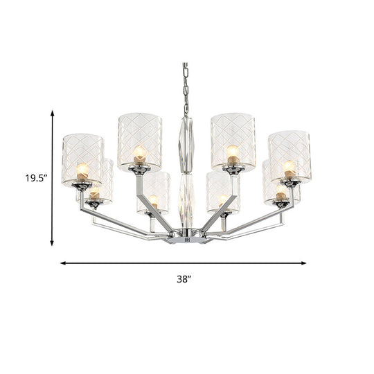 Sleek Glass Up Chandelier 6/8-Light Ceiling Lighting Fixture In Chrome