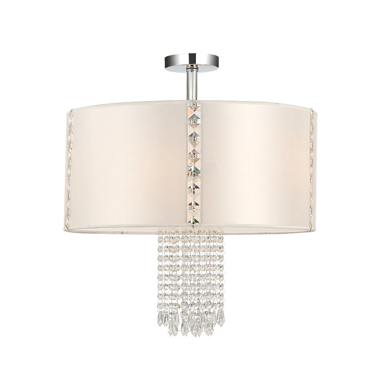 Modern 5-Light Chandelier With White Fabric Shade & Crystal Accents