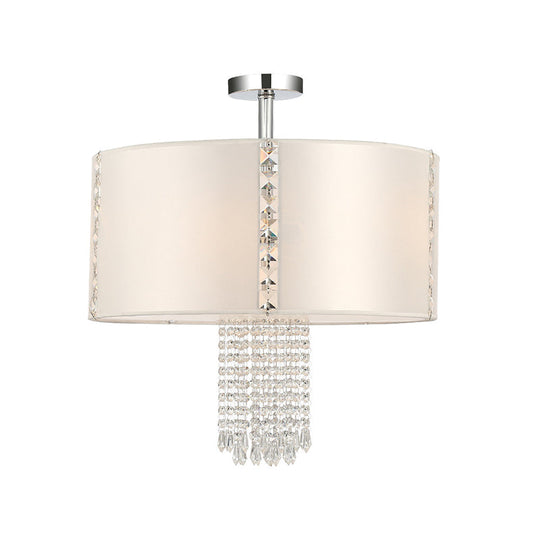 Modern 5-Light Chandelier With White Fabric Shade & Crystal Accents