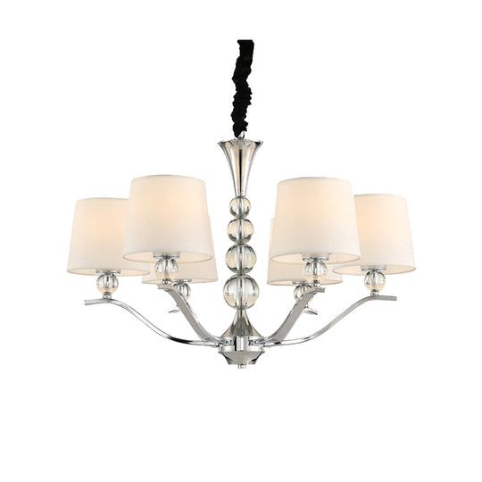 6-Head Minimalist Ceiling Lamp With Fabric Shade - Chrome Cone Chandelier Light For Dining Room