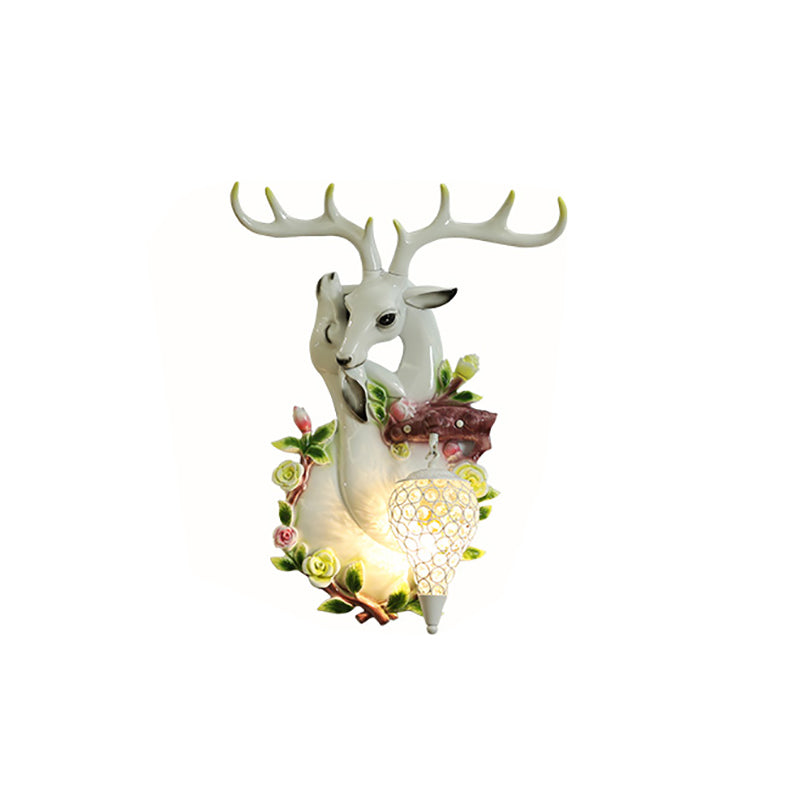 Loft Style Wall Mounted Sconce With Clear Crystal Shade Blue/Gold Finish And Deer Head Accent