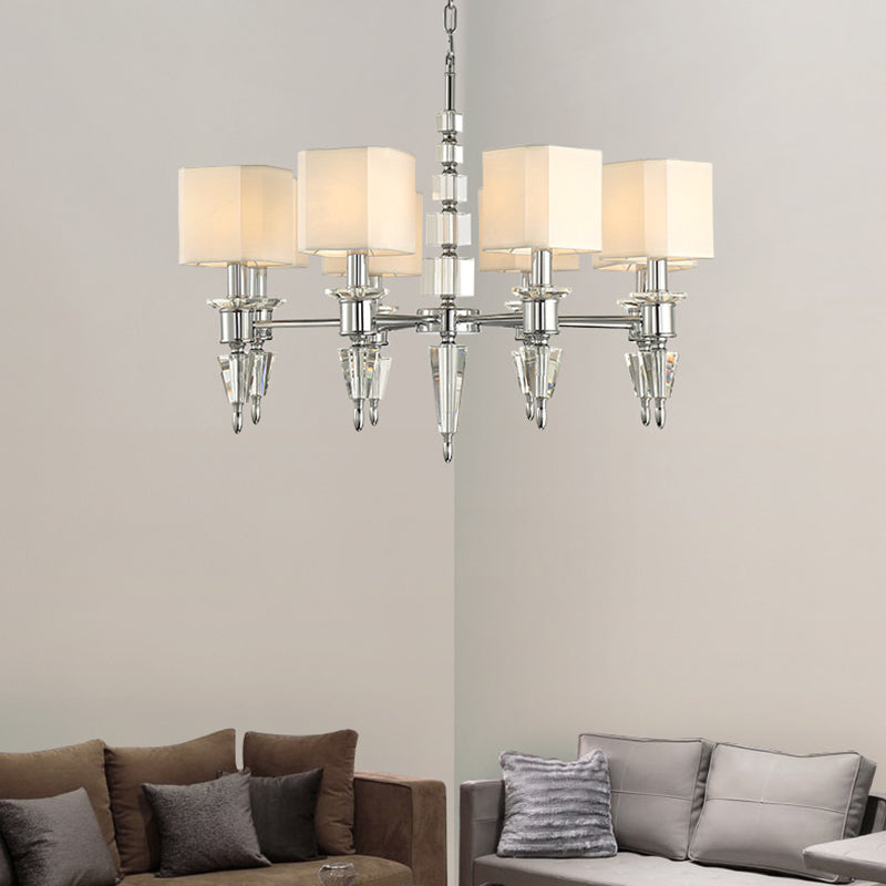 Modern 6-Light Chrome Ceiling Pendant With Fabric Shade