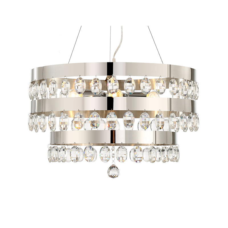 Contemporary Crystal Multi-Layer Chandelier Pendant With 5 Lights - Silver Suspension Lamp For