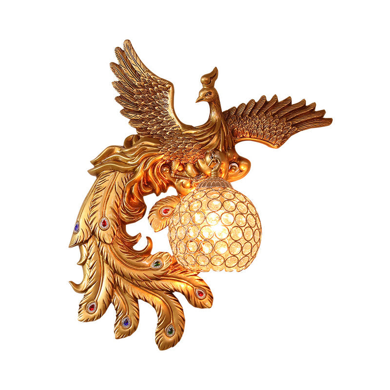 Phoenix Sconce Lighting Resin Wall Lamp With Crystal Dome Shade - Lodge Style Gold Finish