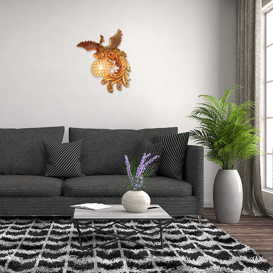 Phoenix Sconce Lighting Resin Wall Lamp With Crystal Dome Shade - Lodge Style Gold Finish