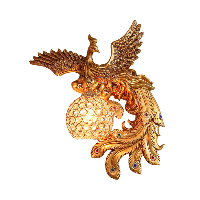 Phoenix Sconce Lighting Resin Wall Lamp With Crystal Dome Shade - Lodge Style Gold Finish