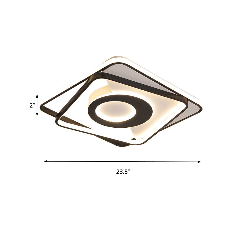 Modern Black And White Square Flush Ceiling Light Acrylic Led Fixture - 16’/19.5’/23.5’ Width