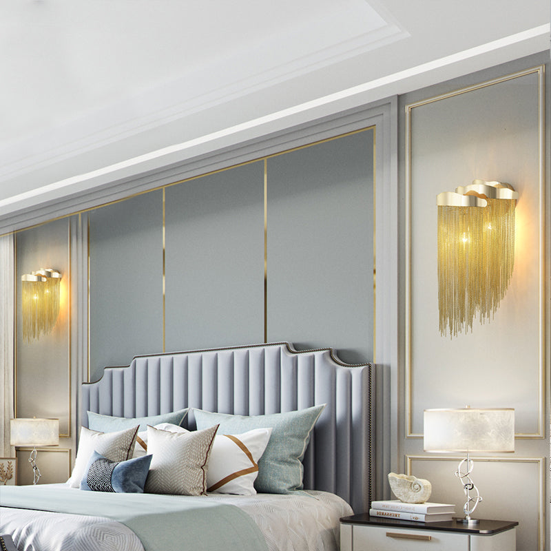 Modern Aluminum Tassel Wall Sconce With 3 Lighting Options In Silver/Gold For Bedside Gold