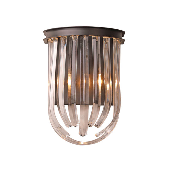 Modern Black Glass And Metal Wall Light Semi Oval Mount For Bedroom