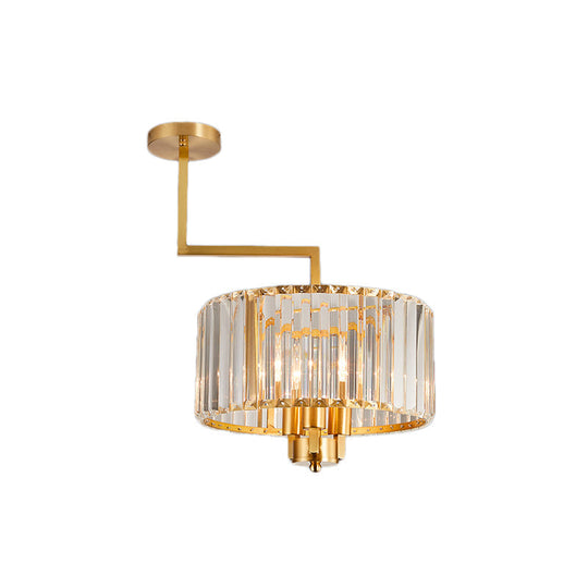 Contemporary Gold Drum Chandelier With Clear Crystal - 3/6/9 Head Suspension Light For Living Room