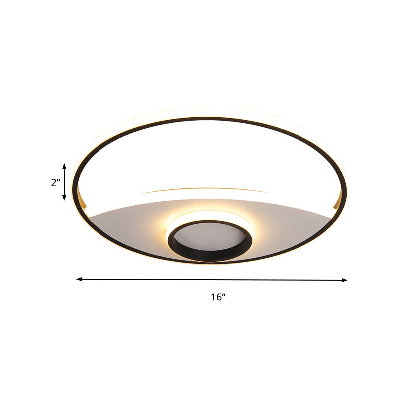 16 - 23.5’ Dia Circular Acrylic Ceiling Lamp - Modern Black And White Led Flush Light For Bedroom