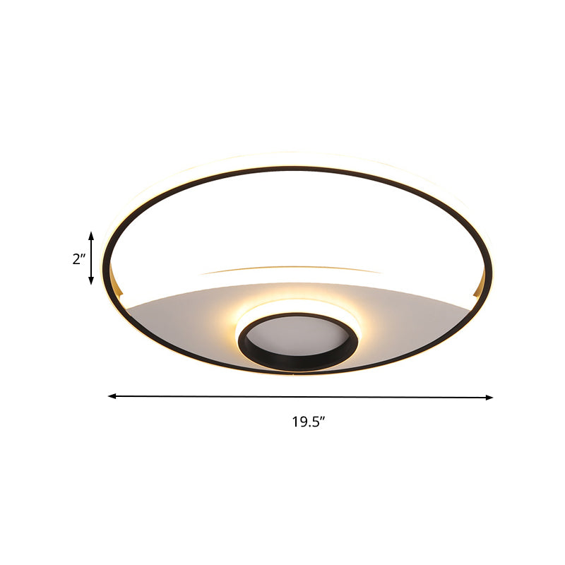 16 - 23.5’ Dia Circular Acrylic Ceiling Lamp - Modern Black And White Led Flush Light For Bedroom