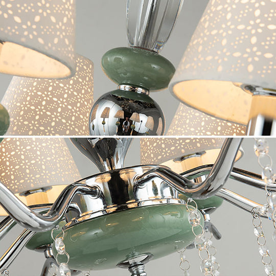 Modern Nordic Cone Pendant Lamp With 8 Lights And Crystal Drop - Green Bedroom Chandelier