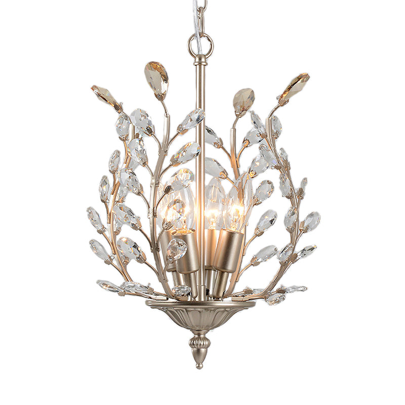 Vintage Clear Teardrop Crystal Chandelier Lamp - Leaf Design 4 Lights Champagne Ceiling Hanging