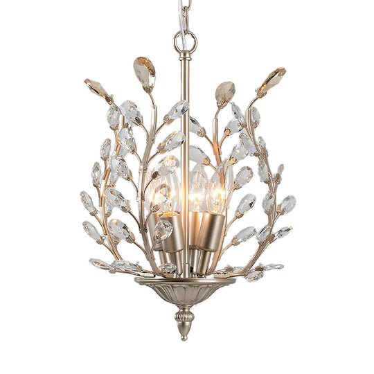 Vintage Clear Teardrop Crystal Chandelier Lamp - Leaf Design 4 Lights Champagne Ceiling Hanging