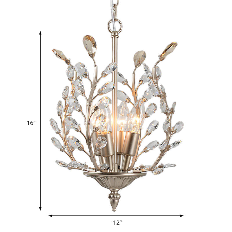 Vintage Clear Teardrop Crystal Chandelier Lamp - Leaf Design 4 Lights Champagne Ceiling Hanging