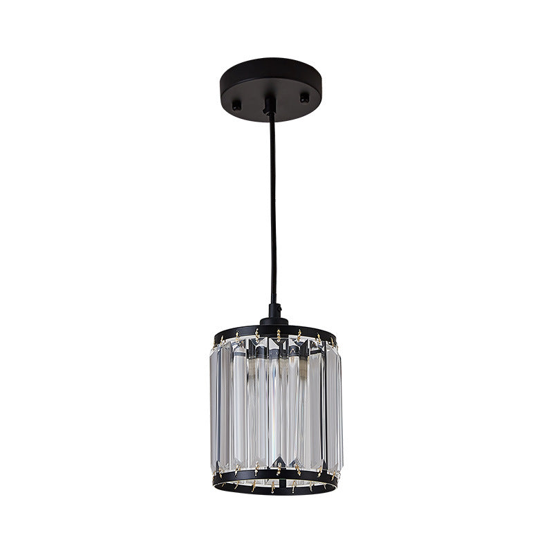 Modern Black Cylinder Pendant Lamp With K9 Crystal For Dining Room