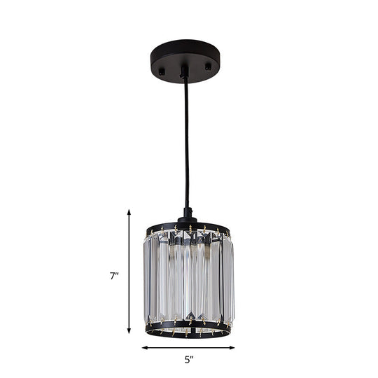 Modern Black Cylinder Pendant Lamp With K9 Crystal For Dining Room