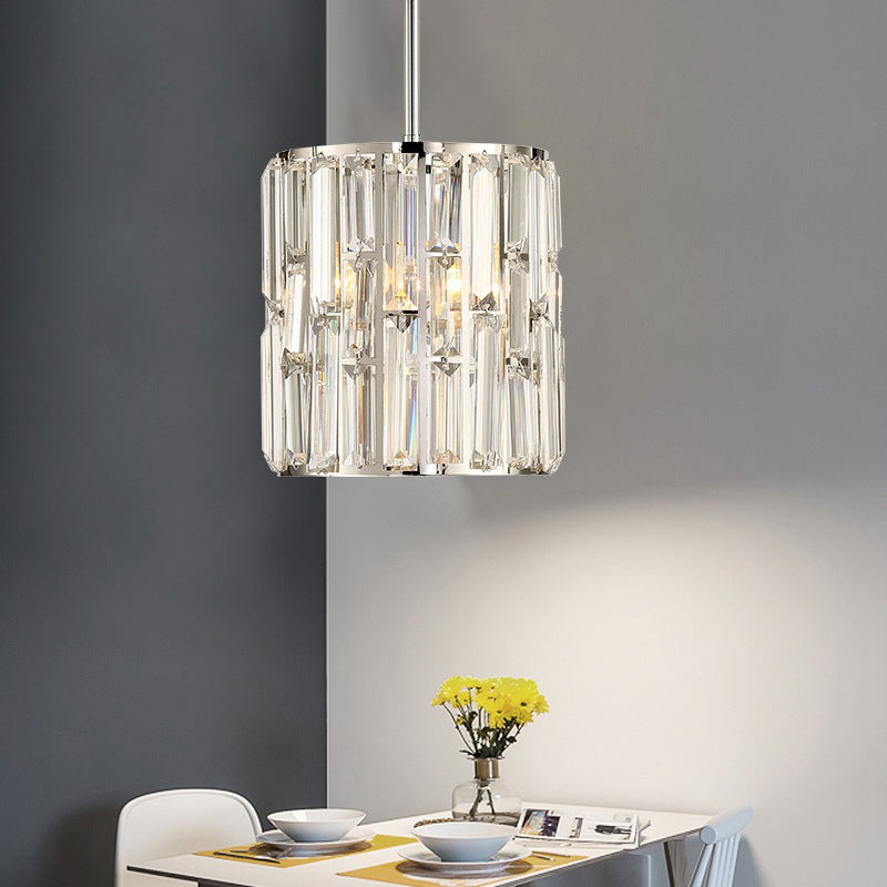 Modern Clear Crystal Cylinder Pendant Light Fixture For Bedside