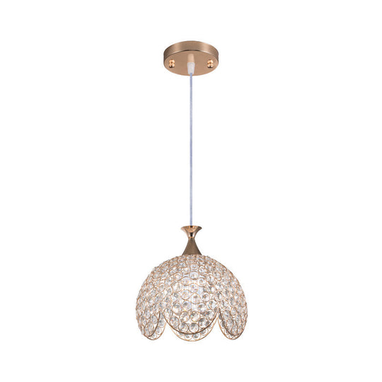Contemporary Clear Crystal Pendant Light With Gold Ruffled Edge - 1 Dome Suspension Lamp (8/10/12 W)