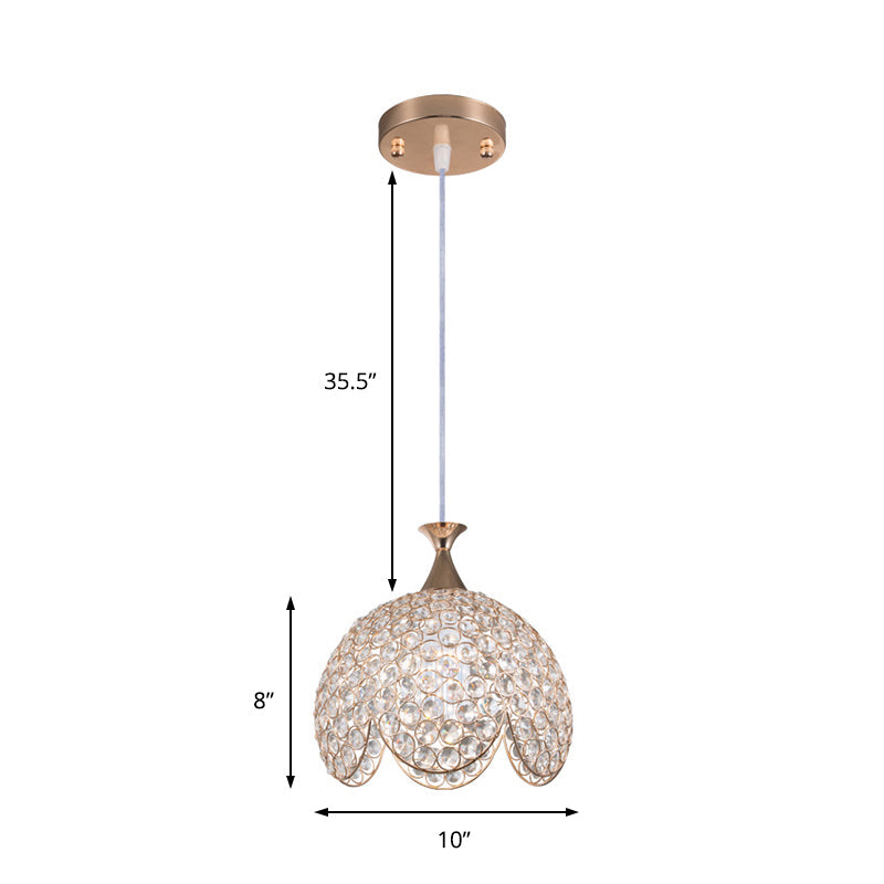 Contemporary Clear Crystal Pendant Light With Gold Ruffled Edge - 1 Dome Suspension Lamp (8/10/12 W)