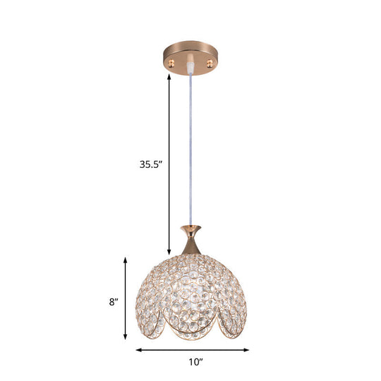 Contemporary Clear Crystal Pendant Light With Gold Ruffled Edge - 1 Dome Suspension Lamp (8/10/12 W)