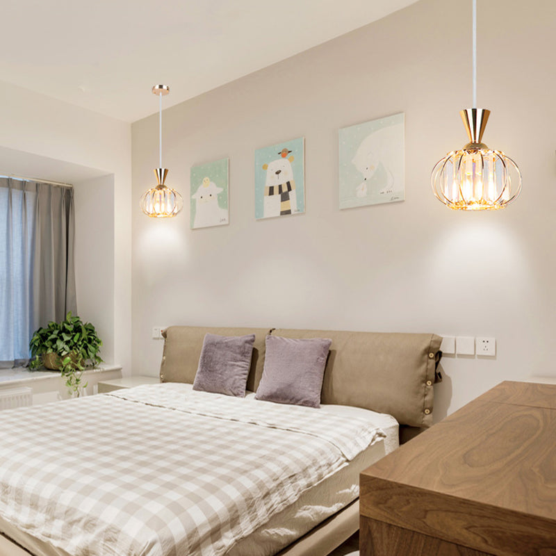 Modern Crystal Prism Pendant Light With Lantern Shade In Black/Gold For Bedroom Gold