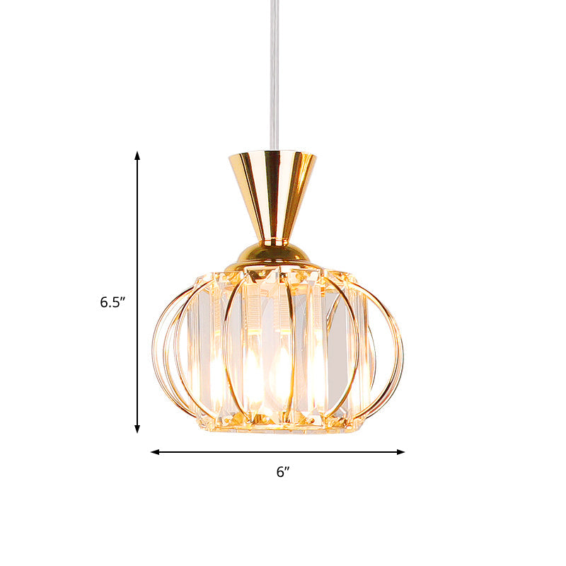 Crystal Prism Pendant Light With Modern Lantern Shade In Black/Gold For Bedroom