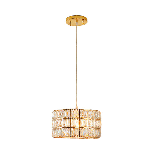 Golden Drum Crystal Hanging Lamp - Modern 1-Light Fixture For Dining Table