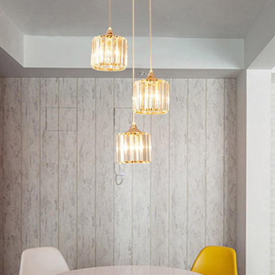 Gold Crystal Prism Pendant Light: Modern Stylish 3-Light Fixture / A