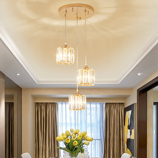 Modern Gold Crystal Prism Pendant Light Fixture With Round Canopy - Stylish Ceiling Hanging