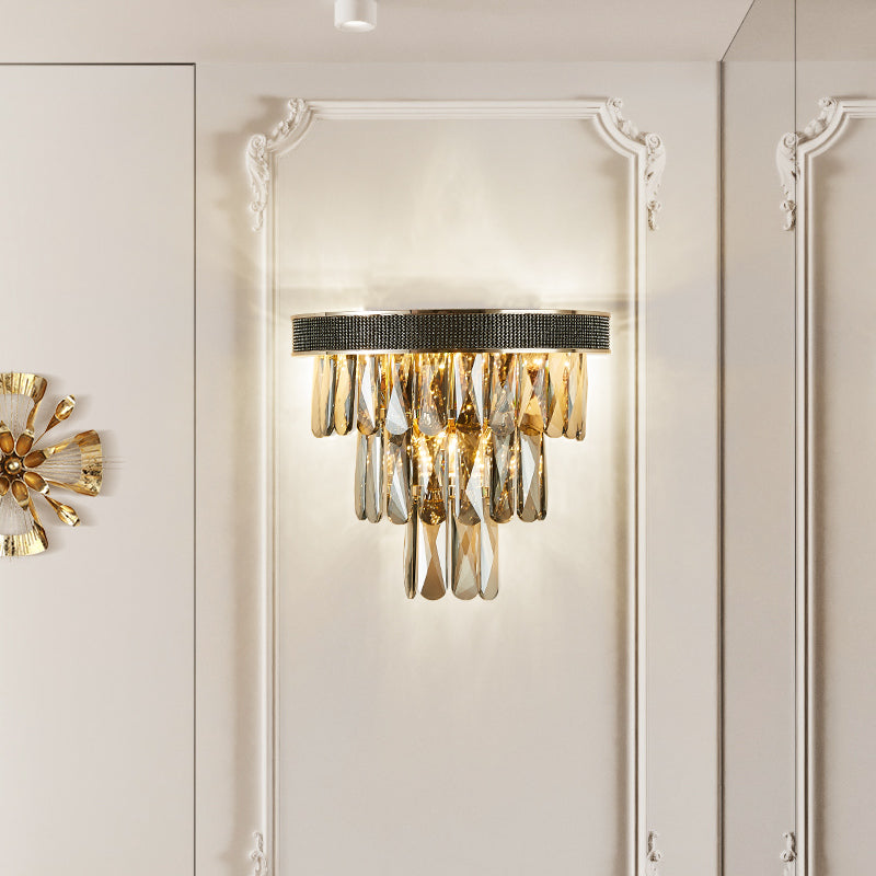 Smoke Grey Led Crystal Block Wall Sconce: Modern Lighting For Living Room